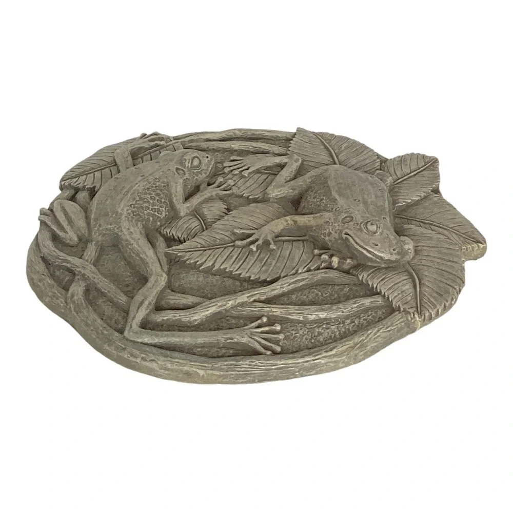 3D Frogs On Vines Round Hanging Step Stone Garden Plaque Decor Matte Slate Green - Picture 12 of 16